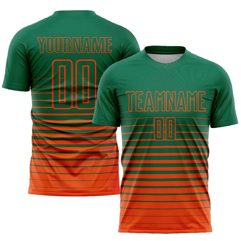 Football Jersey For Team Orders-Custom Kelly Green Orange Pinstripe Fade Fashion Sublimation Soccer Uniform Jersey