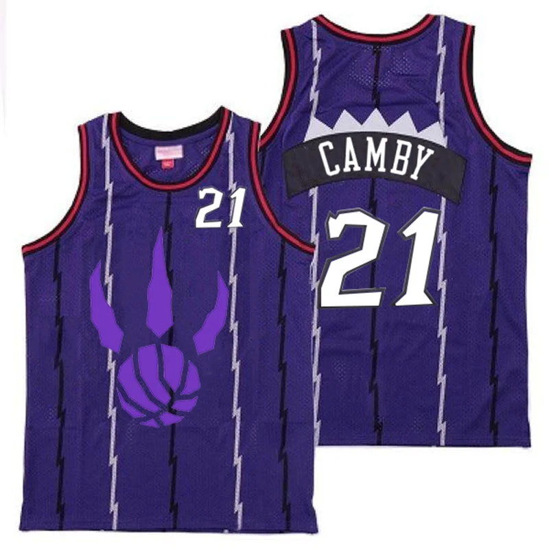 Basketball Jersey For Game Day Gear-Raptors 21 Marcus Camby Purple Logo Retro Basketball Jersey