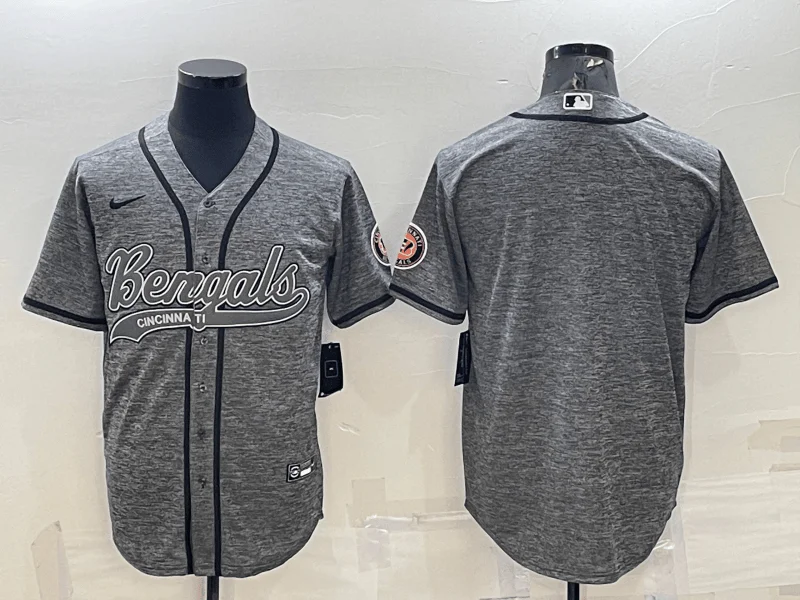 Baseball Jersey For College Tournament Teams-Men's Cincinnati Bengals Blank Grey Gridiron Cool Base Stitched Baseball Jersey