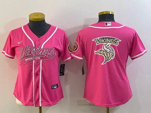 Baseball Jersey For Fundraisers-Women's Minnesota Vikings Pink Team Big Logo With Patch Cool Base Stitched Baseball Jersey(Run Small)