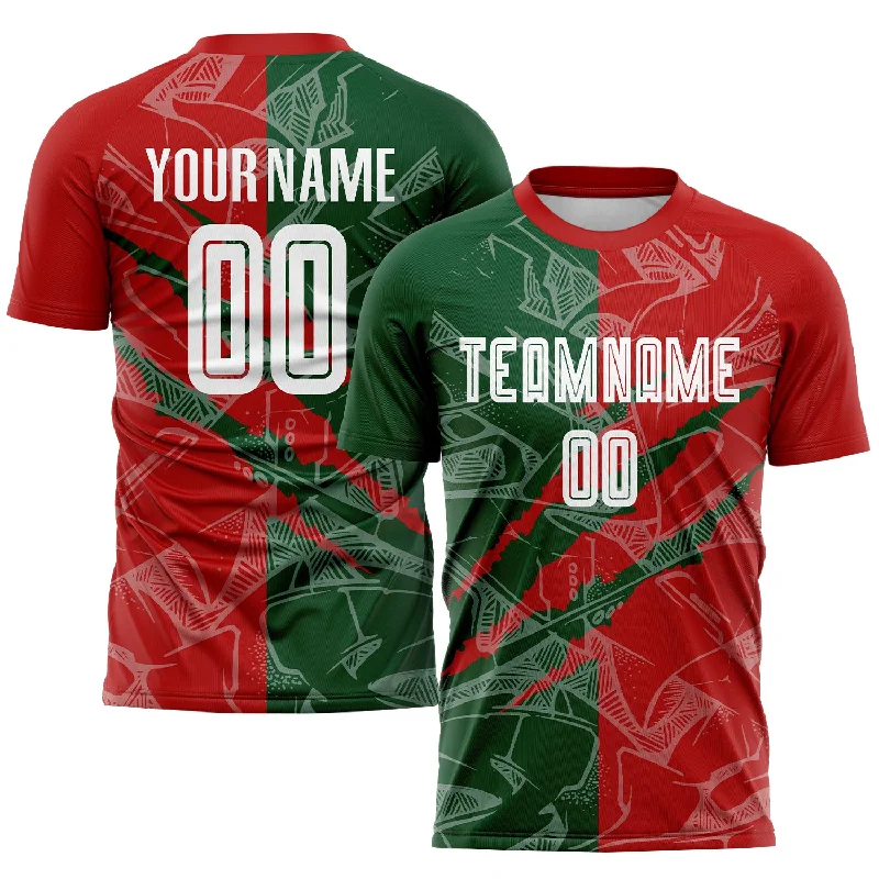 Football Jersey For Special Occasions-Custom Graffiti Pattern Red-Green Scratch Sublimation Soccer Uniform Jersey