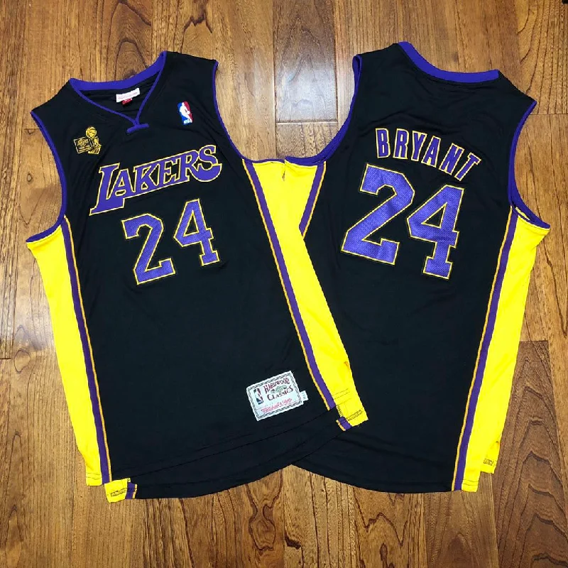 Basketball Jersey For Adults-Lakers 24 Kobe Bryant Black 2009 Champions Patch Hardwood Classics Basketball Jersey