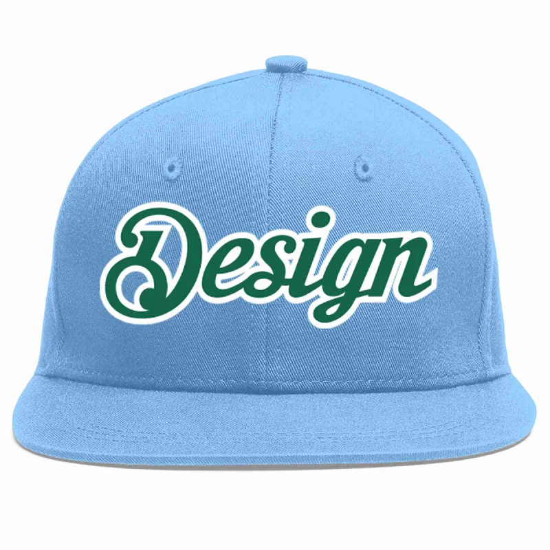 Baseball Cap For Sale-Custom Light Blue Kelly Green-White Flat Eaves Sport Baseball Cap Design for Men/Women/Youth