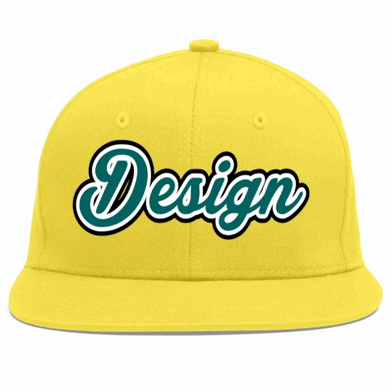 Cheap Baseball Cap-Custom Light Gold Aqua-White Flat Eaves Sport Baseball Cap Design for Men/Women/Youth