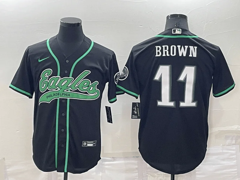 Baseball Jersey For Custom Embroidered Logos-Men's Philadelphia Eagles #11 AJ Brown Black Stitched Cool Base Baseball Jersey