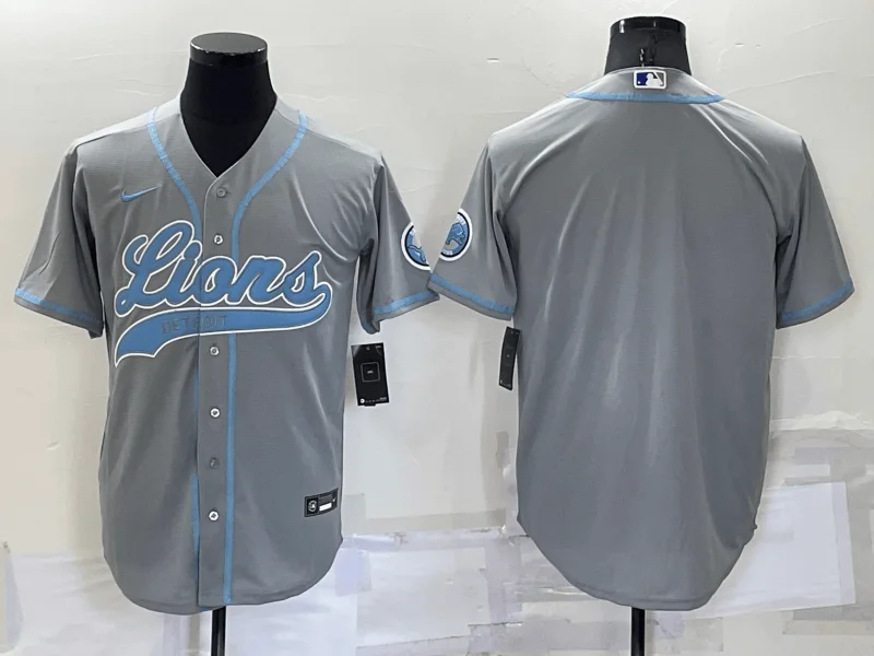 Baseball Jersey For Personalized School Spirit Gear-Men's Detroit Lions Blank Grey Stitched Cool Base Baseball Jersey