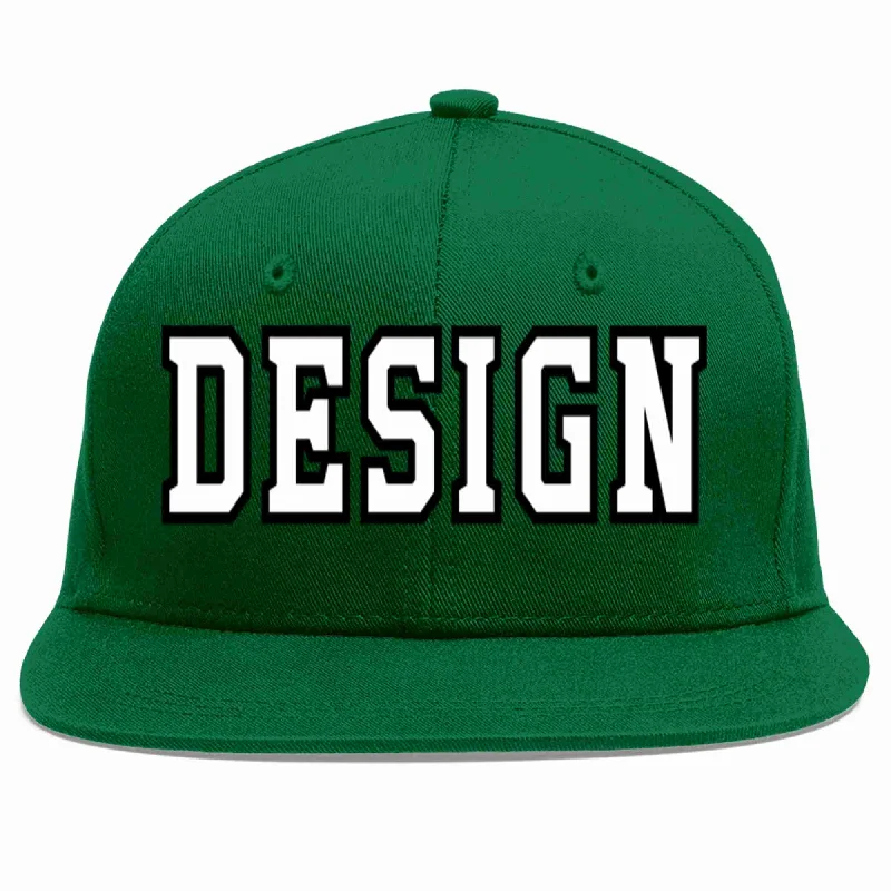 Baseball Cap For Team Recognition-Custom Green White-Black Flat Eaves Sport Baseball Cap Design for Men/Women/Youth