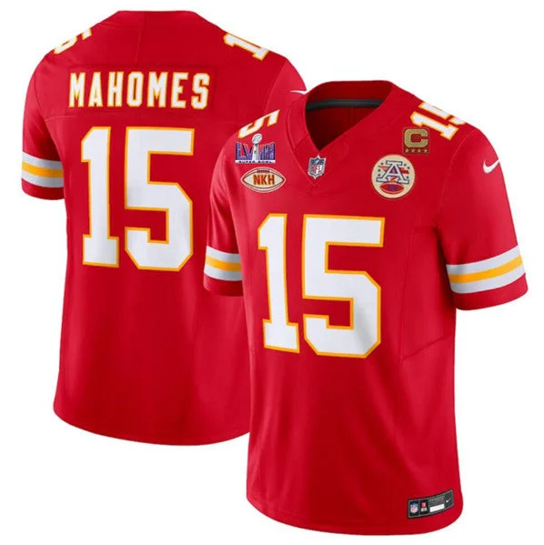 Football Jersey For Personalized Fan Gifts-Men's Kansas City Chiefs #15 Patrick Mahomes Red 2024 F.U.S.E. Super Bowl LVIII Patch With "NKH" Patch And 4-star C Patch Vapor Untouchable Limited Football Stitched Jersey