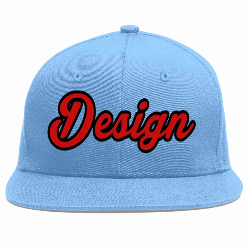 Baseball Cap For Limited Edition-Custom Light Blue Red-Black Flat Eaves Sport Baseball Cap Design for Men/Women/Youth