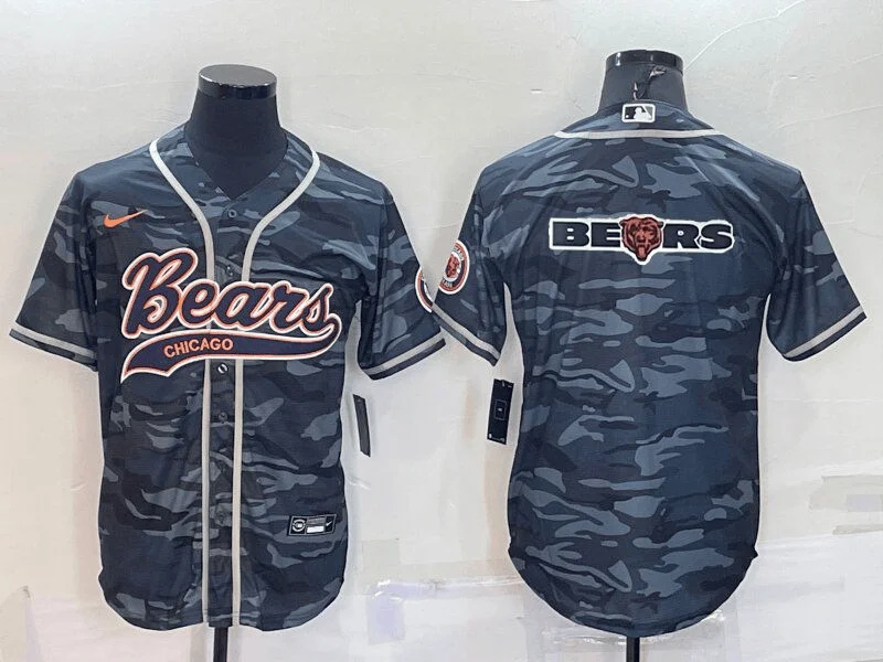 Baseball Jersey With Unique Design-Men's Chicago Bears Blank Grey Camo Team Big Logo With Patch Cool Base Stitched Baseball Jersey