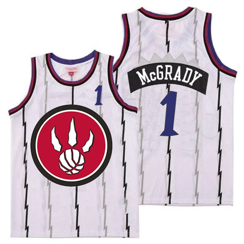 Basketball Jersey With Custom Player Names-Raptors 1 Tracy McGrady White Red Big Logo Retro Basketball Jersey