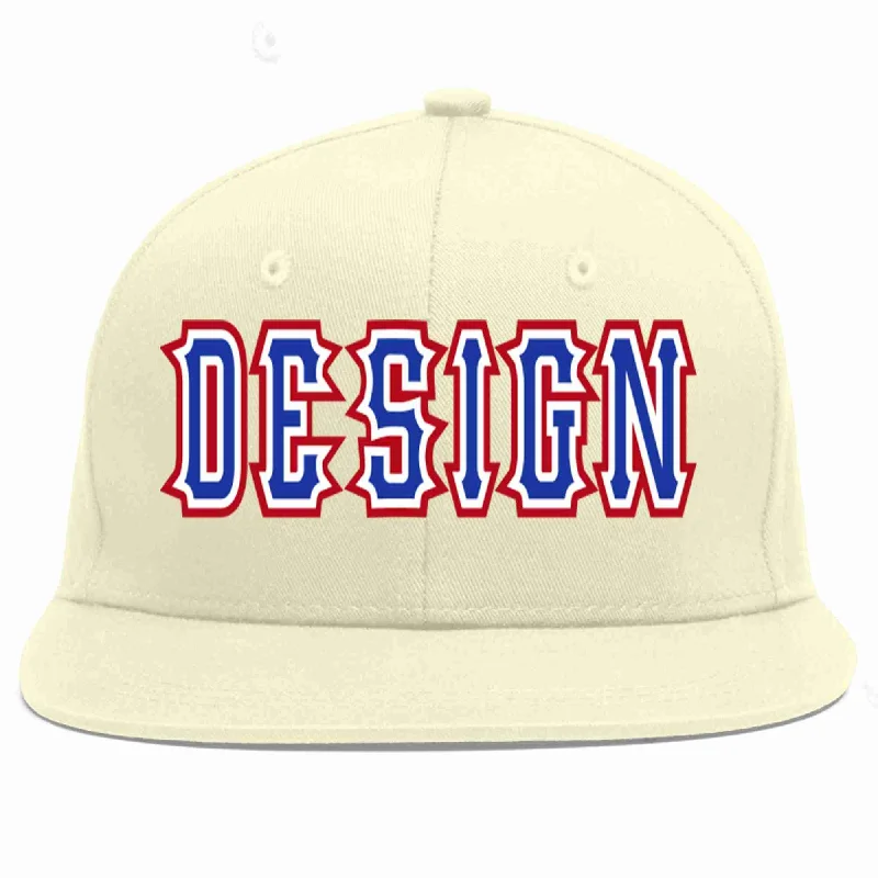 Baseball Cap For Outdoor Activities-Custom Cream Royal-White Flat Eaves Sport Baseball Cap Design for Men/Women/Youth