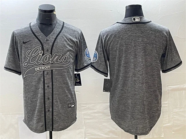 Baseball Jersey For Fan Custom Numbering-Men's Detroit Lions Blank Gray Cool Base Stitched Baseball Jersey