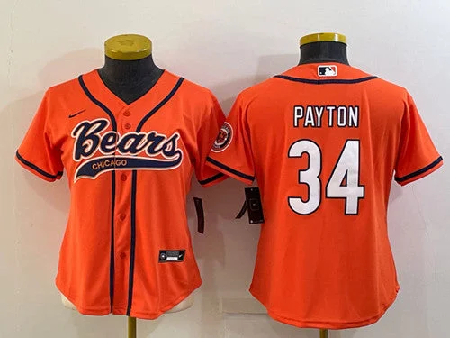 Baseball Jersey With Player Numbers-Women's Chicago Bears #34 Walter Payton Orange With Patch Cool Base Stitched Baseball Jersey(Run Small)