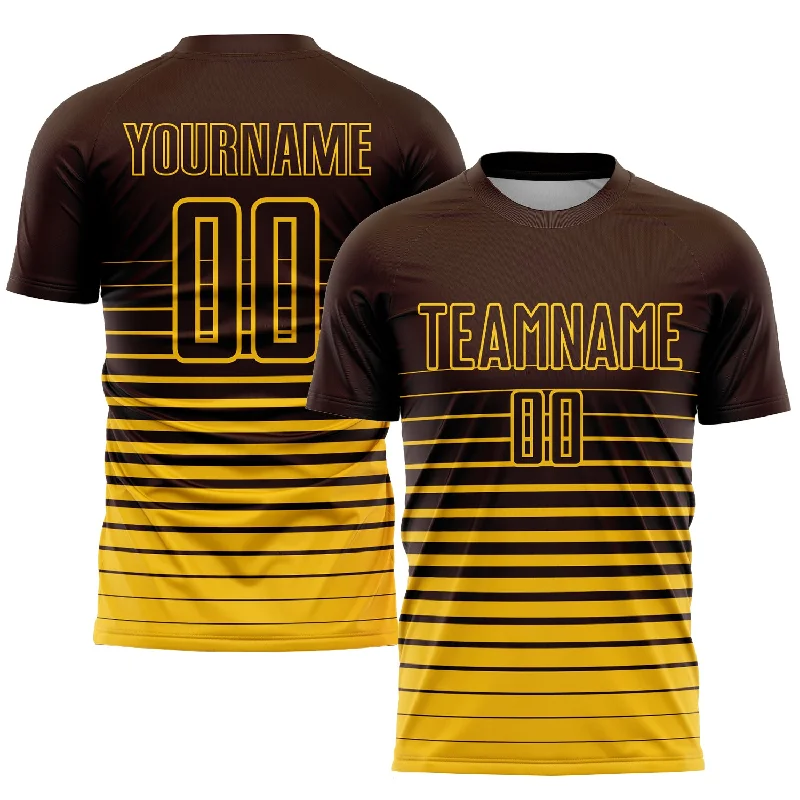 Football Jersey For Custom Fan Apparel-Custom Brown Yellow Pinstripe Fade Fashion Sublimation Soccer Uniform Jersey