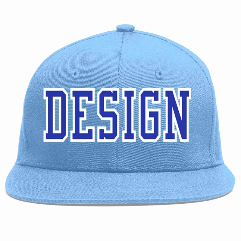 Baseball Cap With Team Logo-Custom Light Blue Royal-White Flat Eaves Sport Baseball Cap Design for Men/Women/Youth