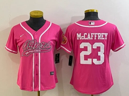 Baseball Jersey For Softball And Baseball Clubs-Women's San Francisco 49ers #23 Christian McCaffrey Pink With Patch Cool Base Stitched Baseball Jersey(Run Small)