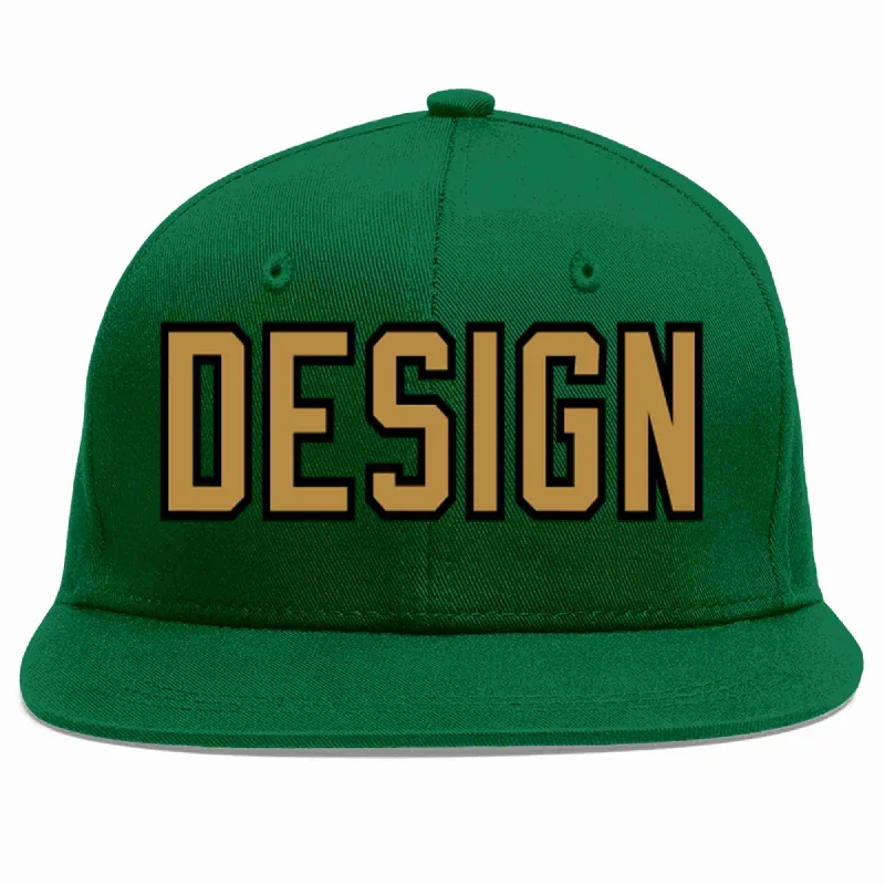 Baseball Cap For Retro Style-Custom Green Old Gold-Black Flat Eaves Sport Baseball Cap Design for Men/Women/Youth