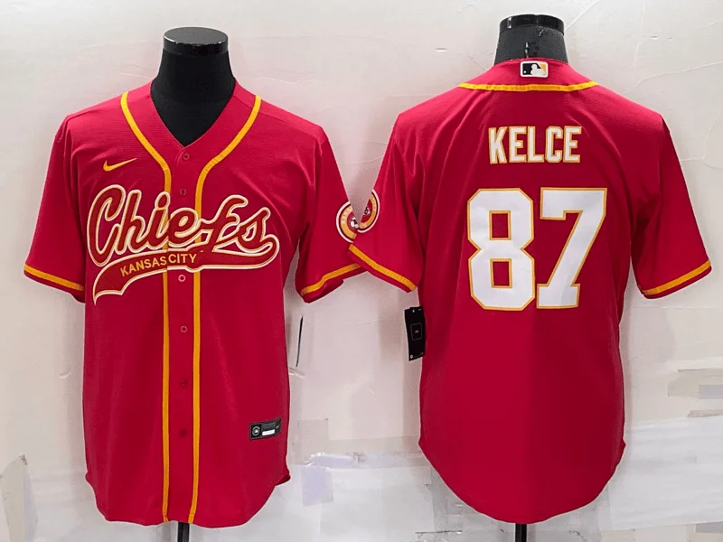 Baseball Jersey For Event Marketing Merchandise-Men's Kansas City Chiefs #87 Travis Kelce Red Stitched Cool Base Baseball Jersey