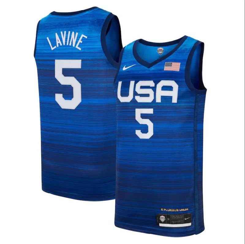 Basketball Jersey For Player Merchandise-Team USA 5 Lavine Navy 2021 Olympics Basketball Swingman Basketball Jersey