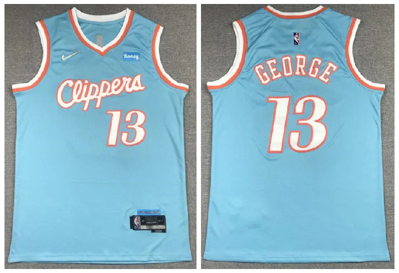 Basketball Jersey For Group Customization-Clippers 13 Paul George Blue 2021-22 City Edition Swingman Basketball Jersey