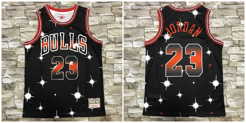 Basketball Jersey For Youth Sports Apparel-Bulls 23 Michael Jordan Black Star Hardwood Classics Basketball Jersey