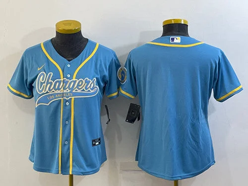 Baseball Jersey For Custom Orders-Women's Los Angeles Chargers Blank Blue With Patch Cool Base Stitched Baseball Jersey(Run Small)