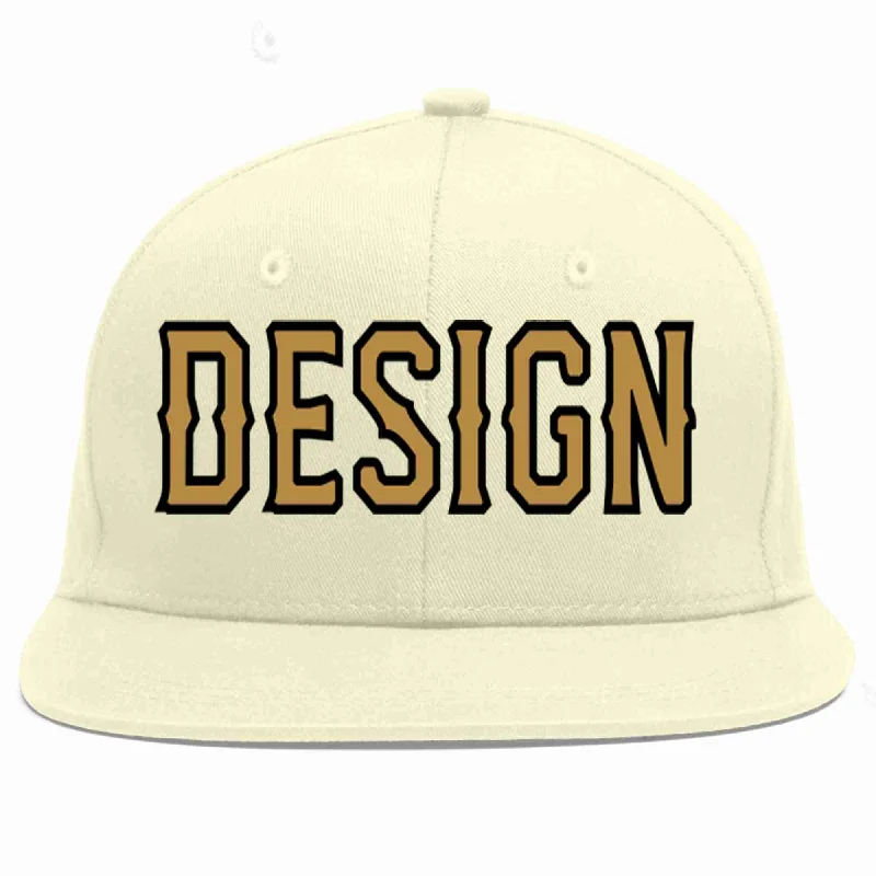 Baseball Cap With Bold Design And Colors-Custom Cream Old Gold-Black Flat Eaves Sport Baseball Cap Design for Men/Women/Youth