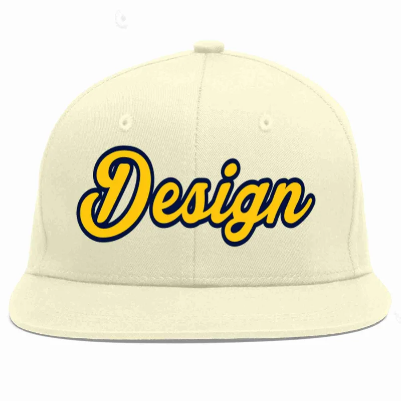 Baseball Cap For Kids And Adults-Custom Cream Gold-Navy Flat Eaves Sport Baseball Cap Design for Men/Women/Youth