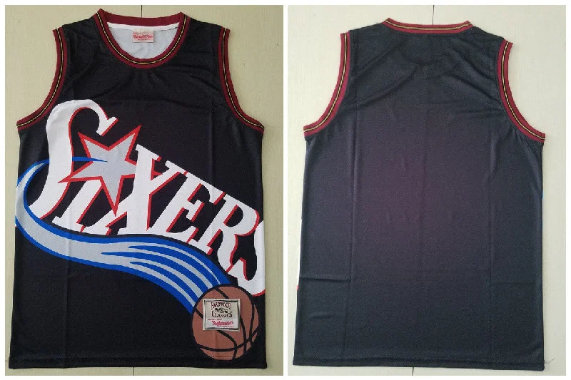 Basketball Jersey For Custom Basketball Apparel-76ers Big Face Black Hardwood Classics Swingman Basketball Jersey