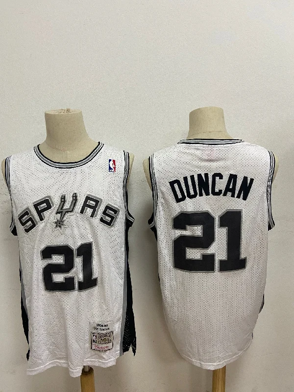 Basketball Jersey For Tournament Teams-Spurs 21 Tim Duncan White 1998-99 Hardwood Classics Basketball Jersey