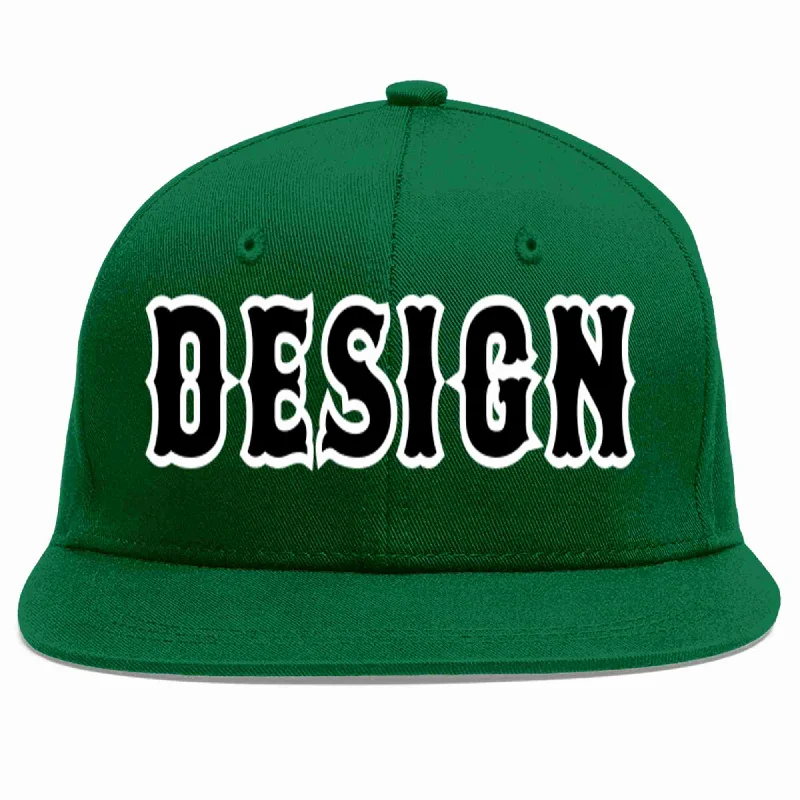 Custom Baseball Cap-Custom Green Black-White Flat Eaves Sport Baseball Cap Design for Men/Women/Youth