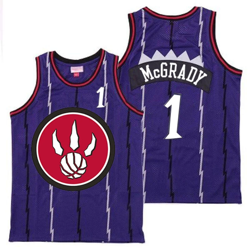 Basketball Jersey For Custom Embroidered Team Names-Raptors 1 Tracy McGrady Purple Red Big Logo Retro Basketball Jersey