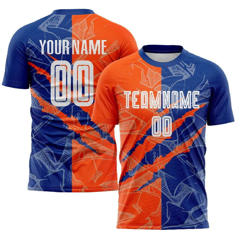 Football Jersey For Official Team Gear-Custom Graffiti Pattern Royal-Orange Scratch Sublimation Soccer Uniform Jersey