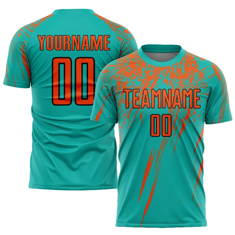 Football Jersey For Special School Customization-Custom Aqua Orange-Black Sublimation Soccer Uniform Jersey