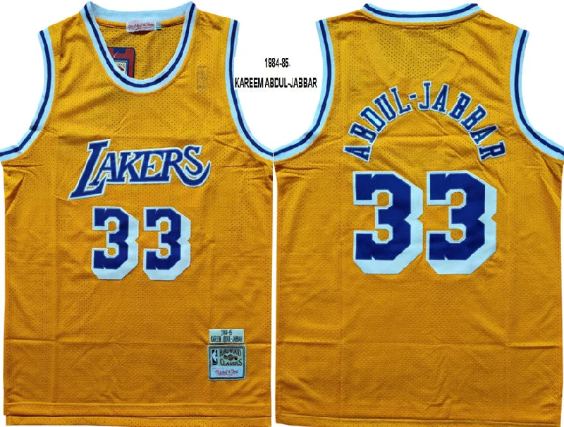 Basketball Jersey With Name And Number-Lakers 33 Abdul Jabbar Yellow 1984-85 Hardwood Classics Basketball Jersey