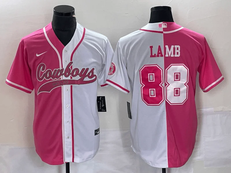 Baseball Jersey For Custom Orders-Men's Dallas Cowboys #88 CeeDee Lamb Pink White Two Tone With Patch Cool Base Stitched Baseball Jersey