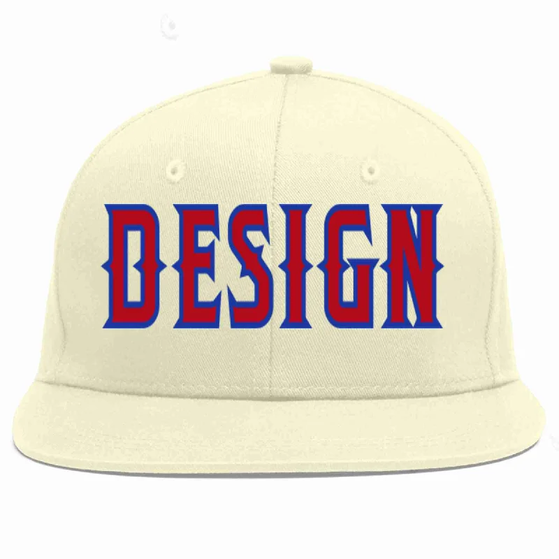 Baseball Cap For Custom Game Gear-Custom Cream Red-Royal Flat Eaves Sport Baseball Cap Design for Men/Women/Youth