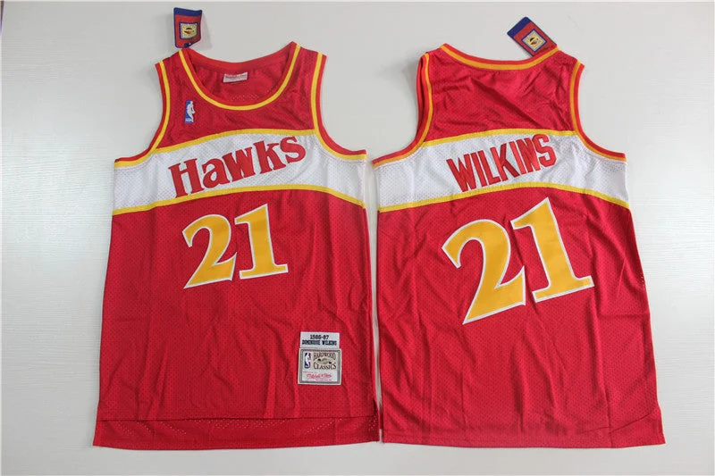 Basketball Jersey For Professional Teams-Hawks 21 Dominique Wilkins Red 1986-87 Hardwood Classics Basketball Jersey