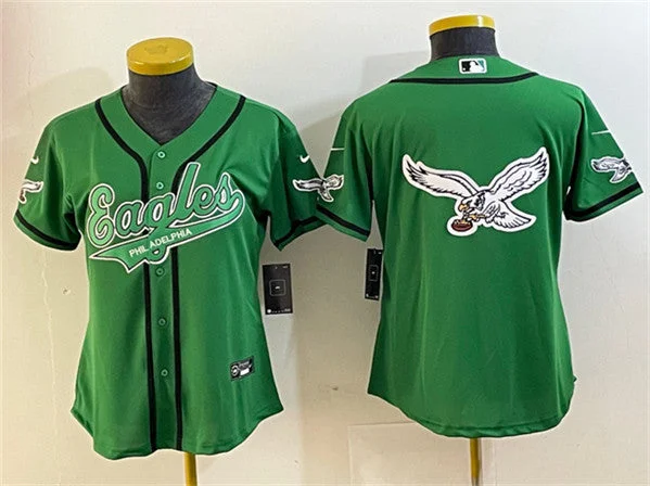 Baseball Jersey For Unique Fan Orders-Women's Philadelphia Eagles Green Team Big Logo Cool Base Stitched Baseball Jersey(Run Small)