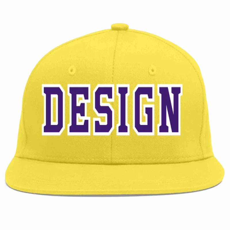 Baseball Cap For Fashionable Look-Custom Light Gold purple-White Flat Eaves Sport Baseball Cap Design for Men/Women/Youth