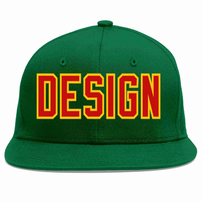 Baseball Cap With Personalized Embroidery-Custom Green Red-Yellow Flat Eaves Sport Baseball Cap Design for Men/Women/Youth