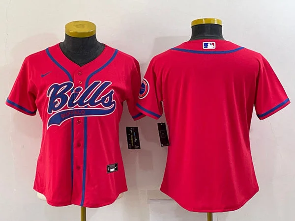 Baseball Jersey For Baseball Supporters-Women's Buffalo Bills Blank Red With Patch Cool Base Stitched Baseball Jersey(Run Small)