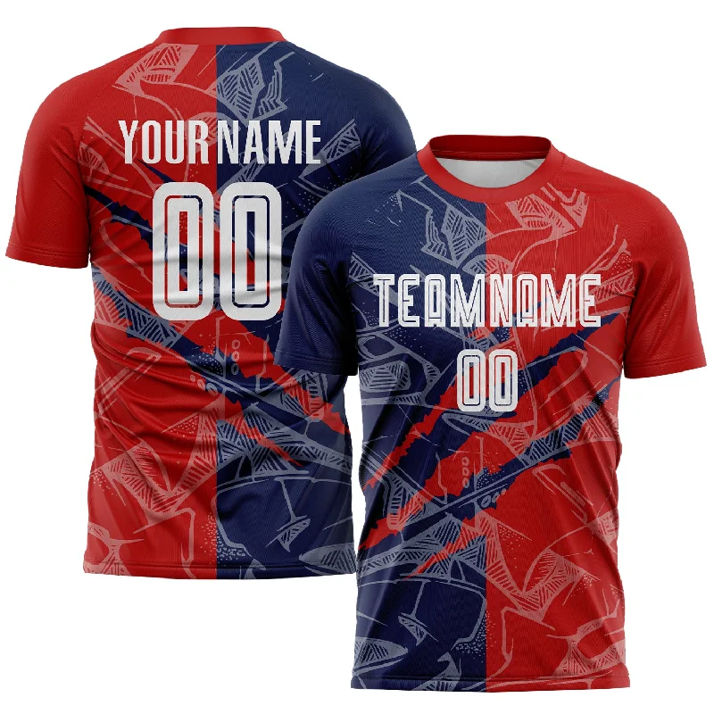 Football Jersey For Custom Fan Orders-Custom Graffiti Pattern Red-Navy USA Scratch Sublimation Soccer Uniform Jersey