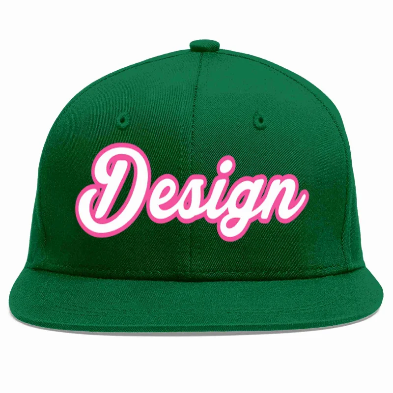 Baseball Cap For Group Events-Custom Green White-Pink Flat Eaves Sport Baseball Cap Design for Men/Women/Youth