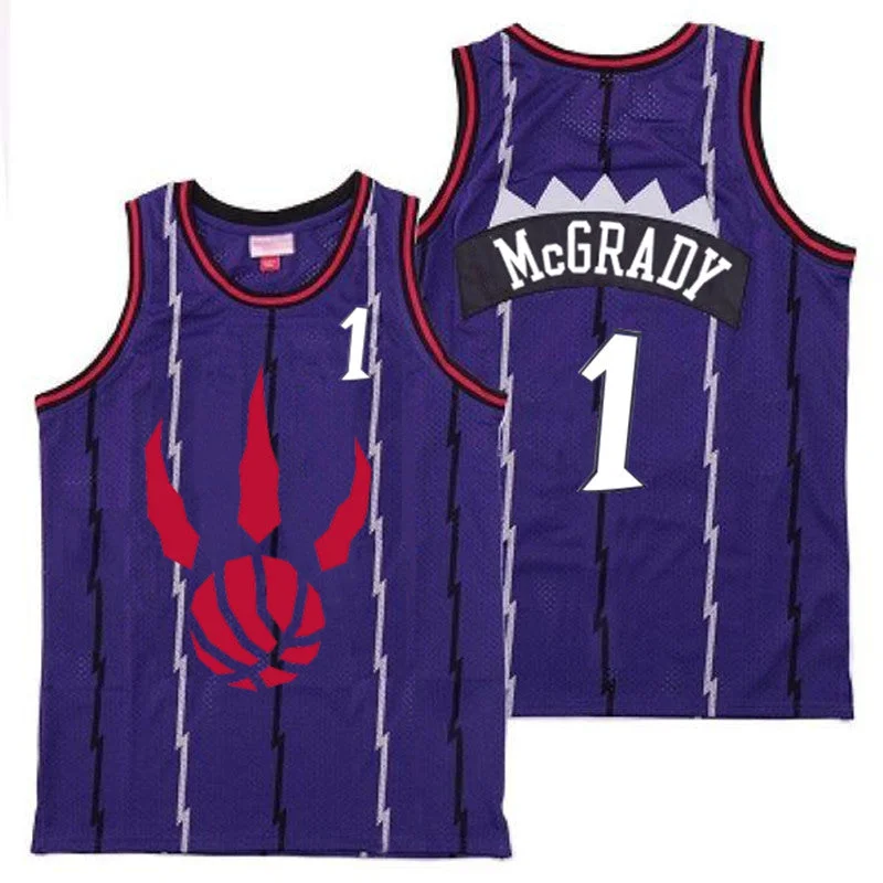 Basketball Jersey For Custom Fan Team Gear-Raptors 1 Tracy McGrady Purple Throwback Basketball Jerseys