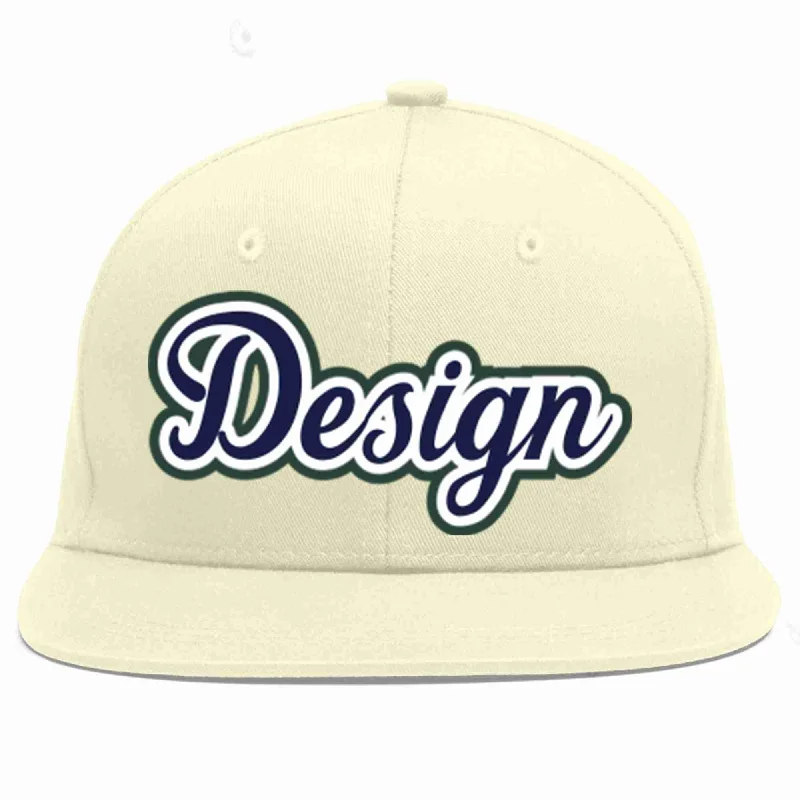 Baseball Cap For Special Events-Custom Cream Navy-White Flat Eaves Sport Baseball Cap Design for Men/Women/Youth