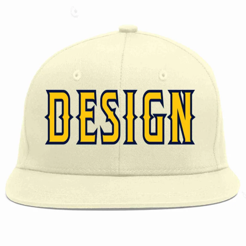 Baseball Cap With Custom Embroidery-Custom Cream Gold-Navy Flat Eaves Sport Baseball Cap Design for Men/Women/Youth