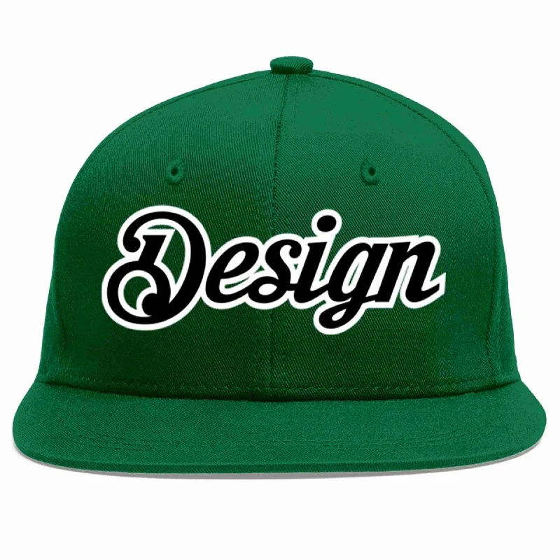 Baseball Cap For Team Spirit-Custom Green Black-White Flat Eaves Sport Baseball Cap Design for Men/Women/Youth