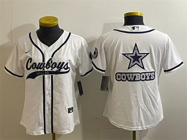 Baseball Jersey For Personalized Custom Team Gear-Women's Dallas Cowboys White Team Big Logo With Patch Cool Base Stitched Baseball Jersey(Run Small)